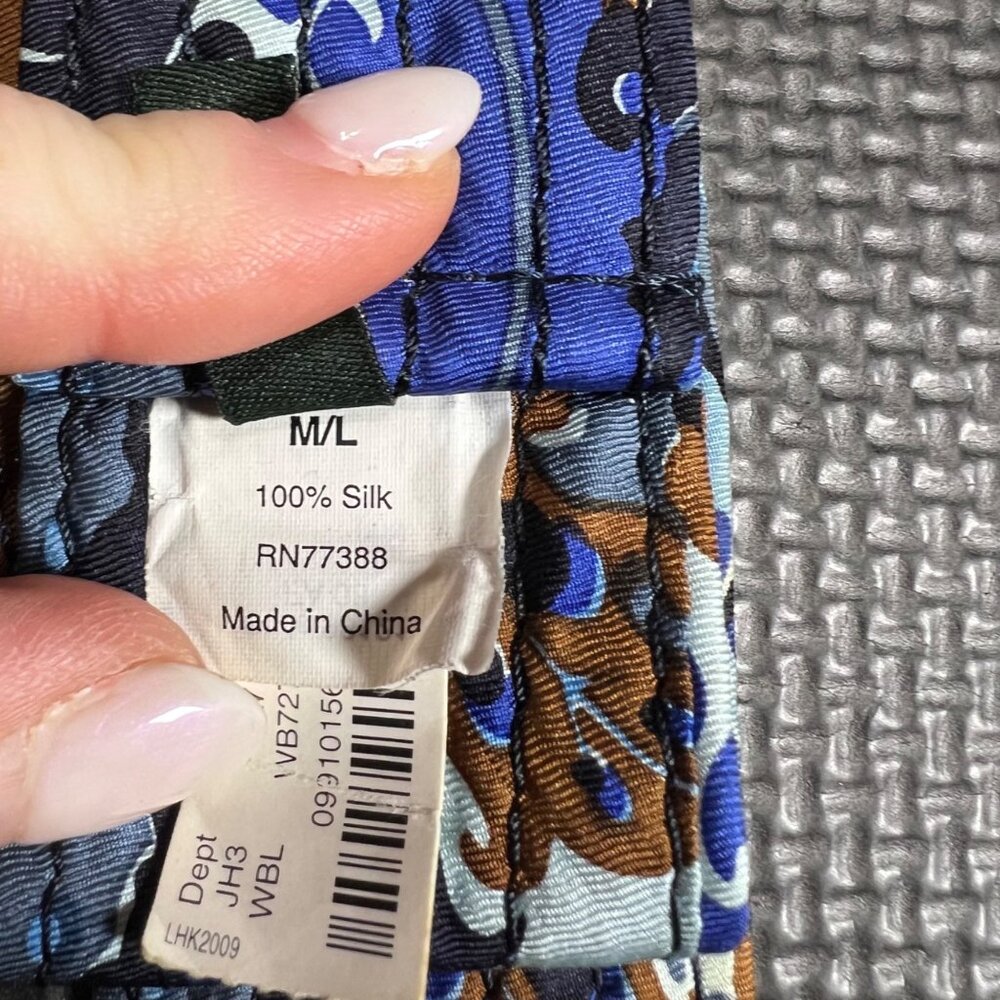 J.Crew Quilted Silk Belt With Gold Buckle Blue & Brown Abstract Print Size M/L - Picture 3 of 4